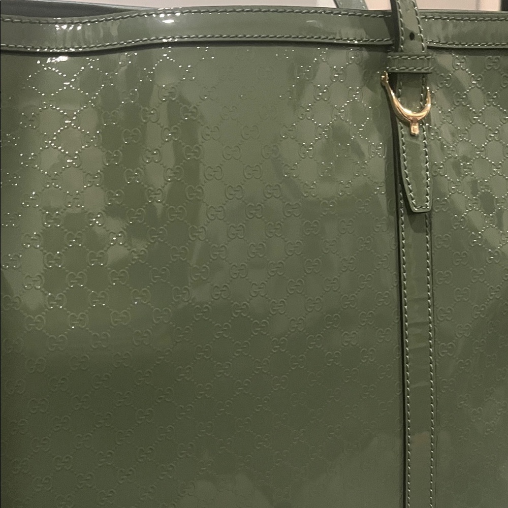 NWOT Gucci microguccisima monogram patent RARE COLOR sagegreen tote shoulder bag - Picture 10 of 14